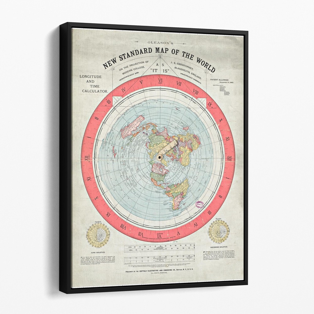 Flat Earth Map Alexander Gleason’s New Standard Map Canvas Wall Art Print