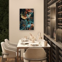 Teal Orange Transparent Floral Painting 40x60cm Metal Print Ready to Hang
