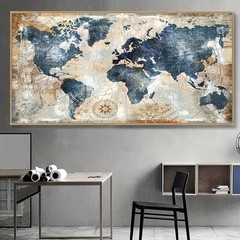 Vintage World Map Canvas Painting Canvas Wall Art Home Decor Poster Canvas Mural