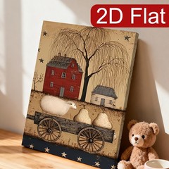 Primitive Farmhouse Sheep and Cart Canvas Wall Art, Rustic Country Home Decor