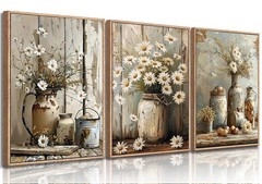 Rustic Farmhouse Daisy Flower Canvas wall art 16x24in-Poster,