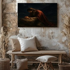 Christian Jesus Praying in Dark Moody Scenery Religious Gallery Canvas Decor