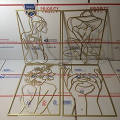 4 Piece 3D Gold Outline Female Body Minimalist Iron Metal Wall Art Decor 11 X 16