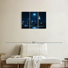 Moonrise Over Manhattan Multi 3-Panel Canvas Wall Art New York City NYC 23″x14″