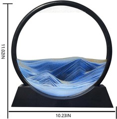 Moving Sand Art Picture 12in Deep Sea Seascape Desktop Decor Blue Glass