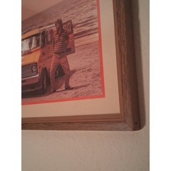 Unbranded Vintage 70s Van Life Beach Sunset Framed Photo Print Yellow Dodge Van