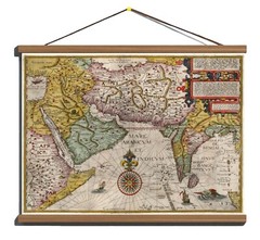 Ancient Old 1596 Antique Map of Asia; 100% Cotton Canvas, Magnetic Wooden Hanger