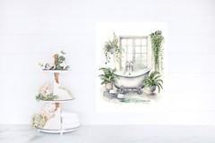 11×14 Blue and White Bathroom Canvas Print Wall Art