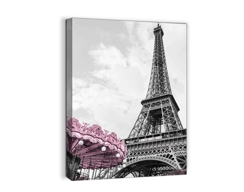 Paris Eiffel Tower Wall Decor for Girls Bedroom Black and 16″L x 12″W, Pink