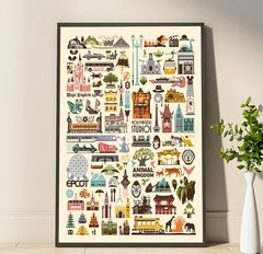 Disney Parks Icons Poster, Theme Park Travel Wall Art, Magic Kingdom