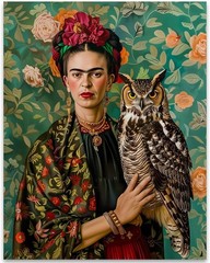 Frida Kahlo Inspired Wall Art: «Frida and the Owl Painting» – 11×14 Unframed Pos