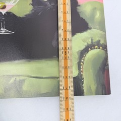 Black Cat Martini Canvas Wall Art Pink Green Whimsical Decor 16×24