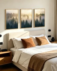 Misty Nordic Forests Framed Wall Art 16x24in Nature Fog Pine Tree Morden Pain…