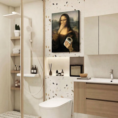 Framed Funny Mona Lisa Bathroom Canvas Wall Art Parody World Famous Paintings…