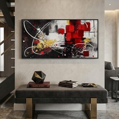 Extra Large Framed Red Black and White Abstract Wall Art for Living Room, Mod…