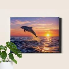 Dolphin Ocean Sunset Canvas Art Golden Reflection Seascape