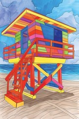ABSTRACT BEACH GUARDSHACK POP ART CANVAS PRINT 16″X20″ READY TO HANG T109