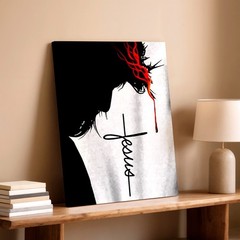Wall Art Jesus Crown of Thorns Blood Drip Faith Cross Christian Canvas Print