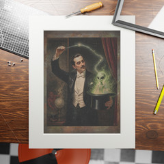 Vintage MAGICIAN ALIEN Wall Art, Magic Trick Satan Decor, Evil Cryptid Poster