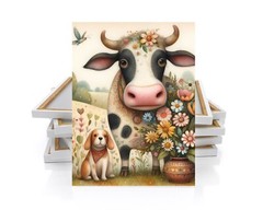 16×20 Cow and Puppy Canvas Print Wall Art, Nursery Wall Art