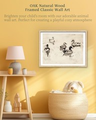 Natural OAK Wood Cute Framed Wall Art, 12x16in Vintage Ducks Sketch Canvas Pr…