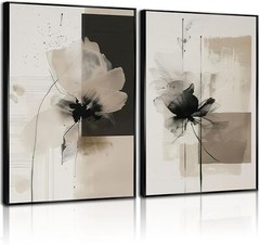 2Pcs Neutral Abstract Wall Art Floral Pictures Modern Minimalist Canvas Posters