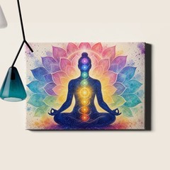 Watercolor chakra meditation in lotus pose Poster Print