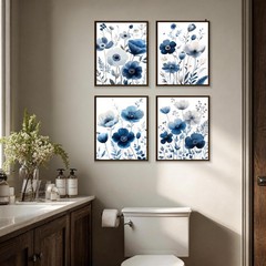 MKYFHSVGD Navy Blue and White Floral Wall Art Posters Set of 10×8, pattern-4