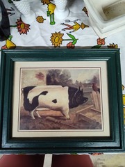 Framed Pig Farm Art Print Green Beige Black White Horizontal 10×12″