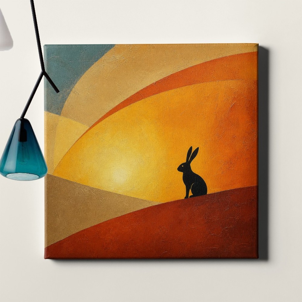 Abstract sunset color blocks with hare silhouette Poster Print modern animal