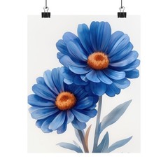 Boho Blue Calendulas Flower Art Print Poster, Minimalist Floral Wall Art 3