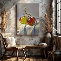 Canvas Grapes Still Life Oil Painting Fruit Kitchen Poster Statement Home Print