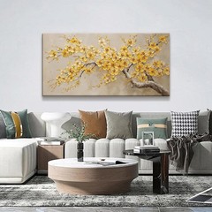 Tree of Life Canvas Painting Golden Yellow Flowers Wall Art,24x48inch DIY Framed