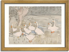 Vintage Framed Goose Wall Art Watercolor Print, Rustic Farm Duck Decor Canvas…