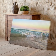 Sunrise Ocean Wave Crashing on Sandy Beach Canvas Wall Art Print Decor