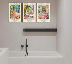 3Pc Vintage Henri Matisse Style Wall Art Tiger Lion Leopardin Bathtub Funny Anim