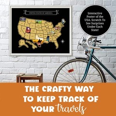 Large 23×16 Scratch-Off USA Map – Hand-Drawn Travel Design with Accessories, …