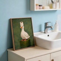 Framed Funny Bathroom Duck Canvas Wall Art Cute Animal Toilet Paper Poster Pr…