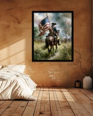 Revolutionary War Horseback Wall Art, Colonial Military History Poster