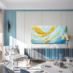 Modern Large Abstract Wall Art – Blue and Yellow Flowing Lines Canvas Prints …