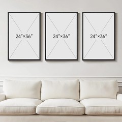 Large Framed Blue and Grey Abstract Wall Art for Living Room, 3 Piece Modern Can