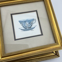 Vintage Set of 2 Gold Plastic Frames English Tea Cups Prints Dillards 6×6″