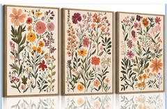 Kissfox Bohemian Floral Wall Art Canvas Set 3 Panels 12×16 Bedroom Decor