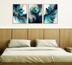 3 pcs Green gold canvas wall art Modern Blue Green and Gold Abstract Marble F…