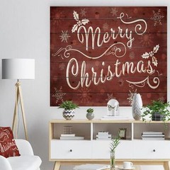 Merry Christmas Season Greetings on Red Print on Natural Pine Wood – Red Decor