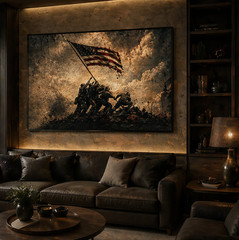 US Soldiers Raising American Flag Canvas Wall Art – Home Decor Print