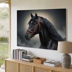 Black Horse Canvas Wall Art Elegant Horse Portrait Print for Rustic Home Decor