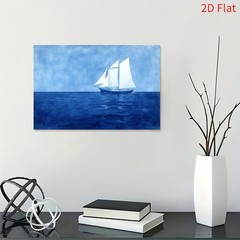Framed Canvas Single Sail Boat Blue Sea Minimal Nautical Ocean Wall Art Decor
