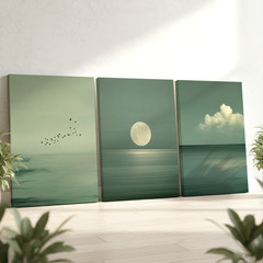 3 Pieces Serene Ocean View Moon Large Wall Art Set for Living Room Set Of 3