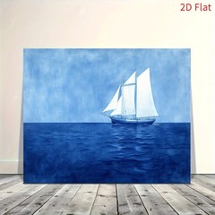 Framed Canvas Single Sail Boat Blue Sea Minimal Nautical Ocean Wall Art Decor